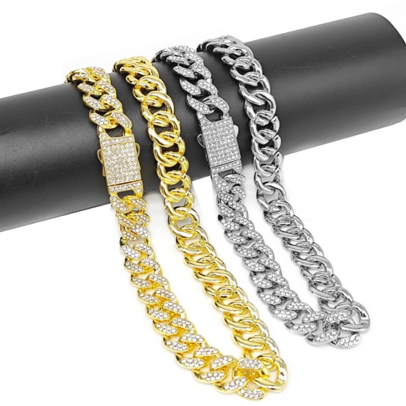 Manufacturer's Dense Diamond Men's 12.5mm Spring Clasp Cuban Chain Necklace Hiphop Trendy Personalized Necklace