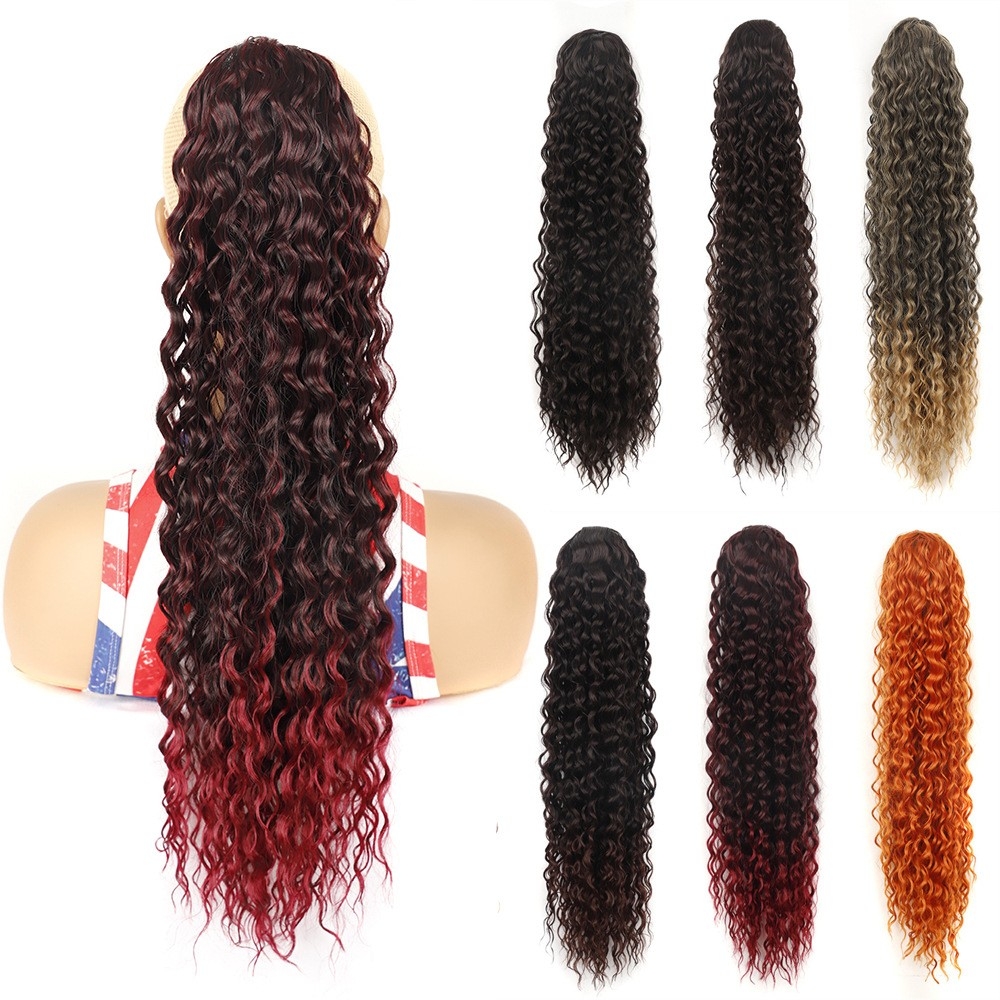 Export Hair Extension Ponytail - Circular netted long curly hair extension ponytail measuring 16 inches, suitable for export purposes.