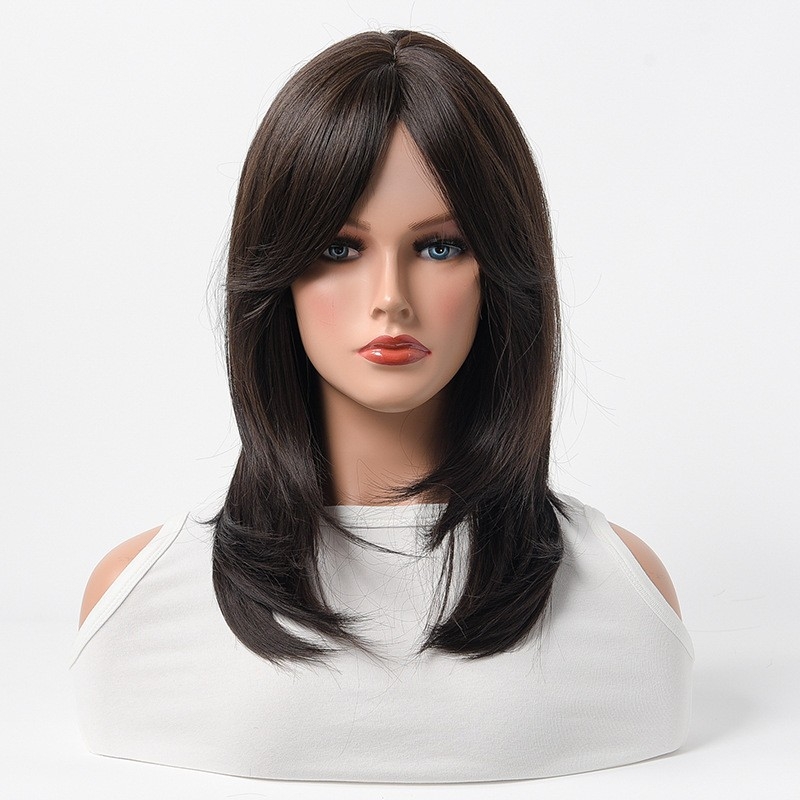 Wholesale Women's Wig Cap with Synthetic Hair, Imitation European and American Hair, Eight-Shaped Bangs, Water Ripples, and Medium Length - Available in Bulk