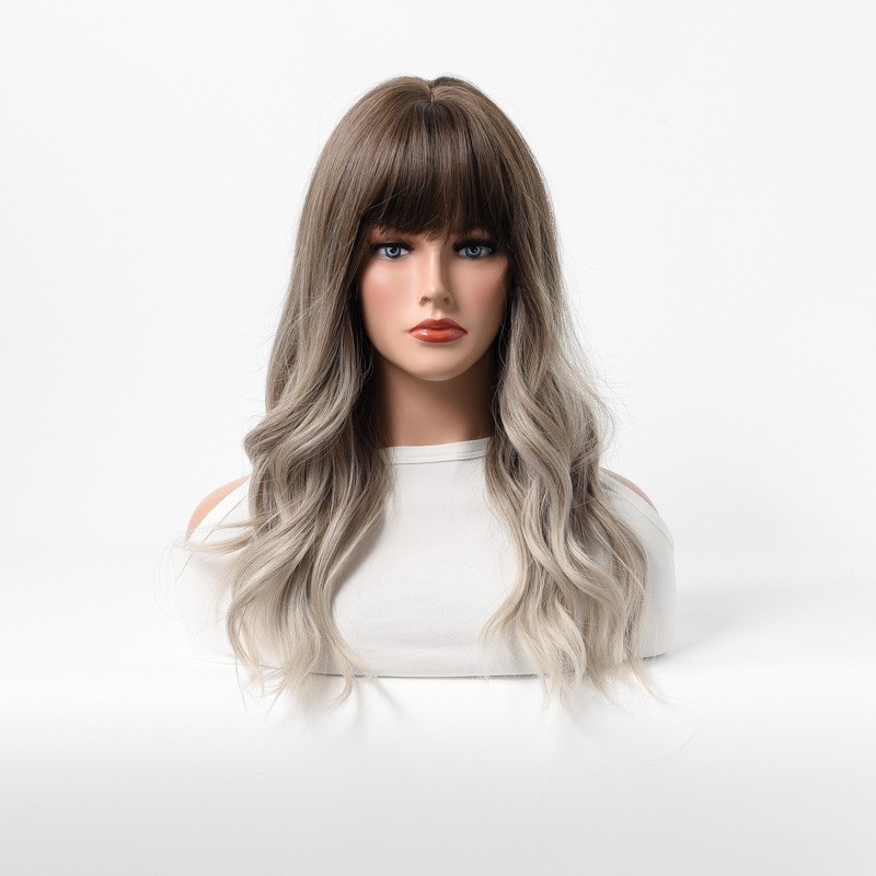 European and American Amazon Bestseller Wig with Air Bangs, Gradual Golden Waves, and White People Style - Imported Hairpiece