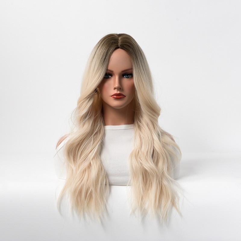 Hot Selling Cross-Border European and American Style Wig for Women - Wavy Curls - Women's Wig Headpiece - Gold Gradient Long Curly Hair - Available Now