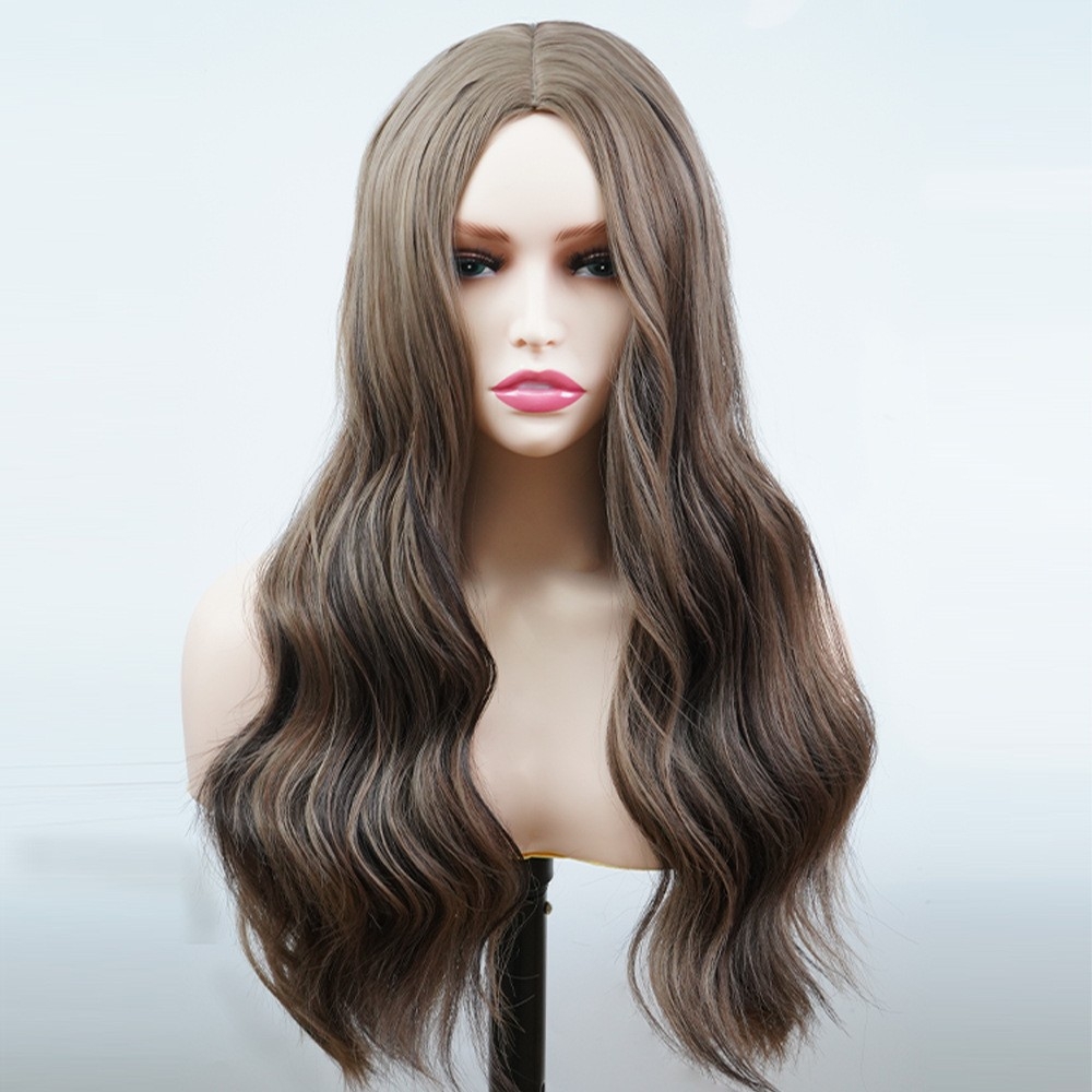 Wholesale Cross-border Wig Hairpiece Gradient Ombre Deep Brown Middle Parting Body Wave Synthetic Fiber Hairpiece