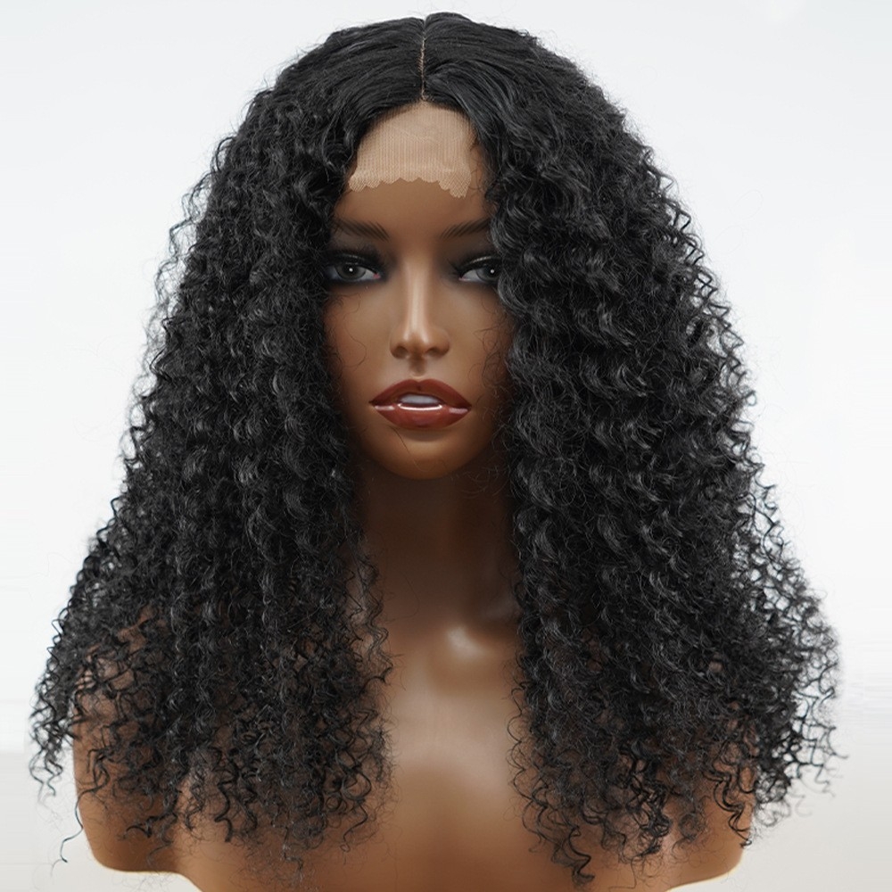 Wholesale Cross-border African Wig Hairpiece U-shaped Lace Front Middle Parting Afro Kinky Curly Synthetic Fiber Hairpiece