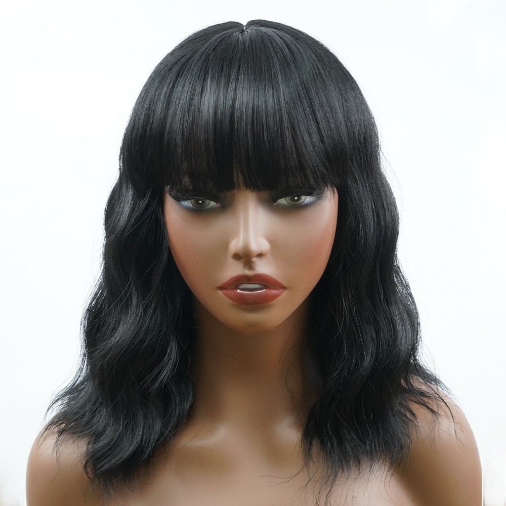 Wholesale Cross-border Amazon Full Head Synthetic Fiber Wig Hairpiece Synthetic Fiber Bangs Water Wave Short Curly Hair Bob Wig