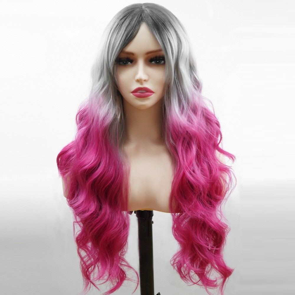 Cross-border European and American Gradient Long Curly Wig in Synthetic Fiber with Large Wavy Texture