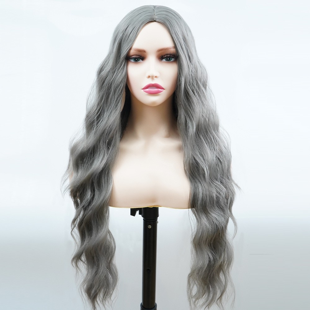 Wholesale Cross-border European and American Gray Loose Wave Synthetic Fiber Long Curly Wig