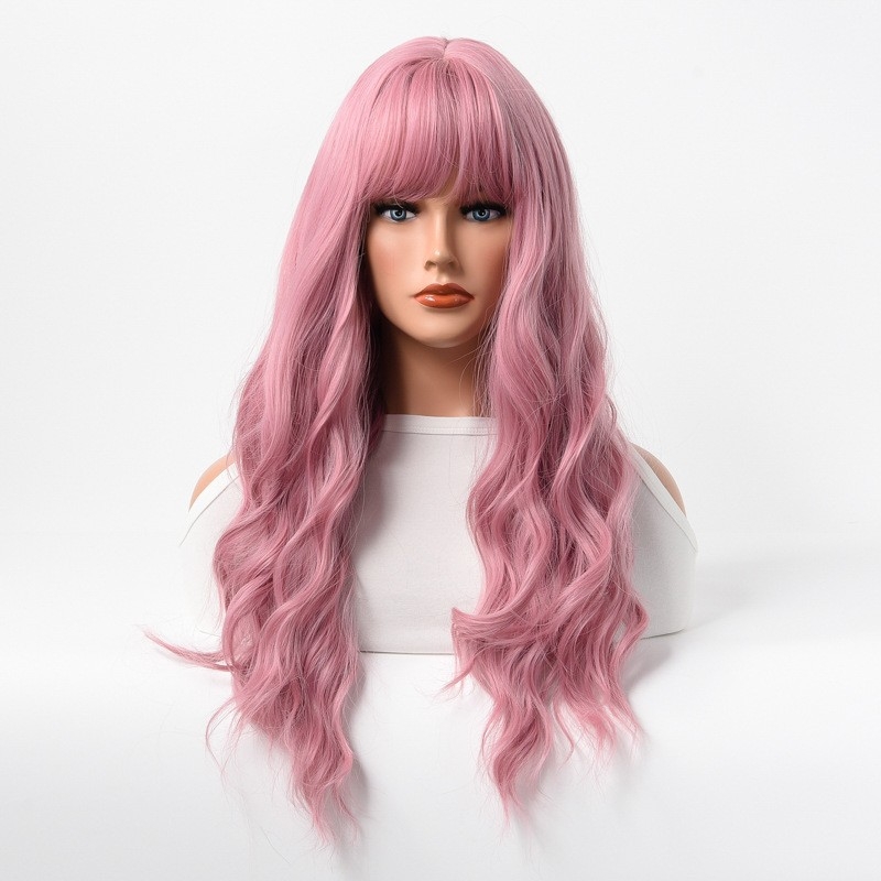 023 New Release - Special Wig for Christmas and Halloween - Cosplay and Anime Style - Air Bangs - Big Waves - Pink Synthetic Hair Wig for Women