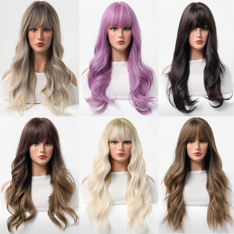 Fashionable New Style Full Head Wig for Women - Long European and American Hair, Bangs, Large Waves - Exported Hairpiece