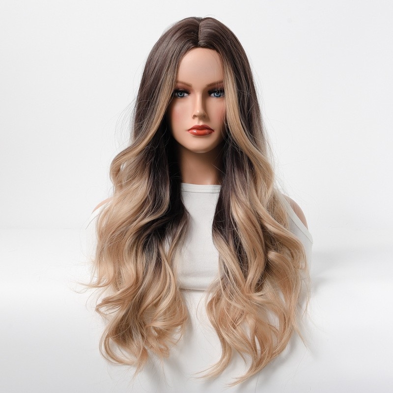 Exported Wig for Women - Middle Parting, Ombre Highlights, Large Matte Waves - High-Quality Full Head Wig