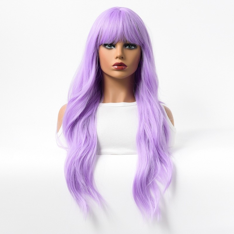 Cross-Border European and American Wig - Long Curly Hair with Bangs - Purple Color - Trendy Synthetic Full Head Wig for Women