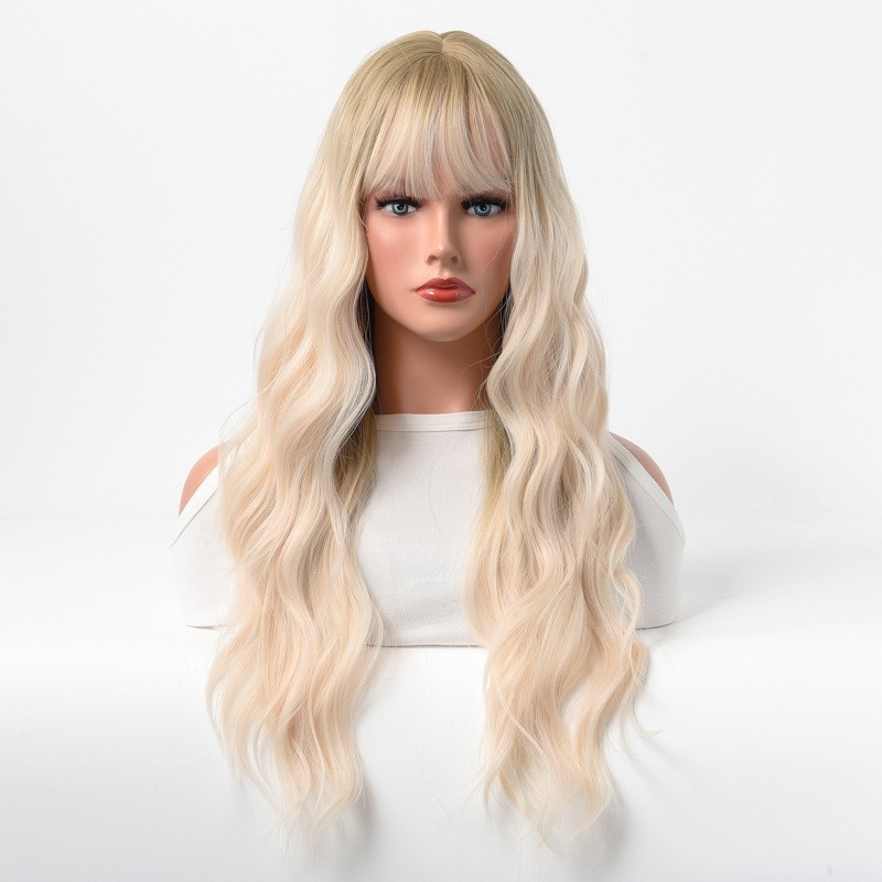 Popular European and American Style Wig for White Women - Cute and Lovely - Air Bangs - Long Curly Hair with Big Waves - Rose Net - Full Head Wig