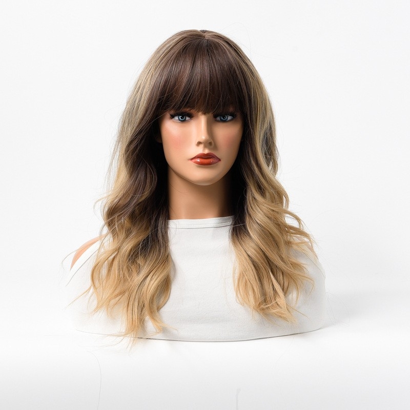 Gradient Color European and American Wig - Big Wavy Hair - Long Curly Hairpiece - Synthetic Fiber - Bangs - Full Head Wig