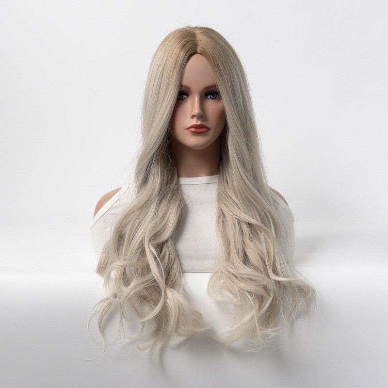 Mechanism-Made Wig for Women - Natural-Looking Long Curly Hair - No Bangs - Platinum Blonde Hairpiece - Available on Amazon and AliExpress