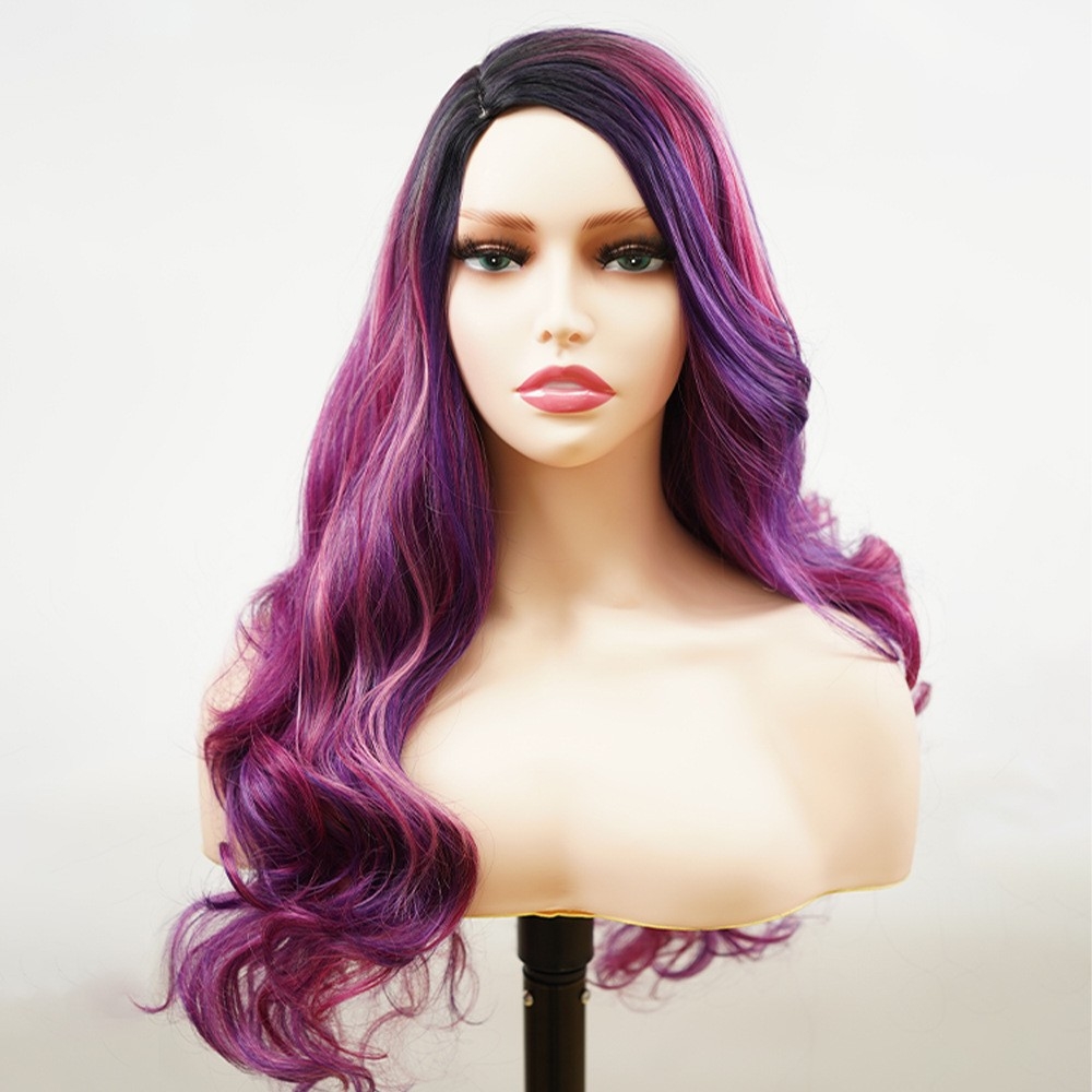 Wholesale Cross-border Synthetic Fiber Wig Hairpiece - Gradient Colors - Machine-made - Side Parting - Big Wavy Body Hairpiece