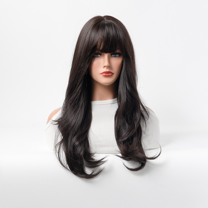 Synthetic Fiber Full Head Wig for Women - Air Bangs - Natural-Looking Long Straight Hair - Fashionable Headpiece - Wholesale Support