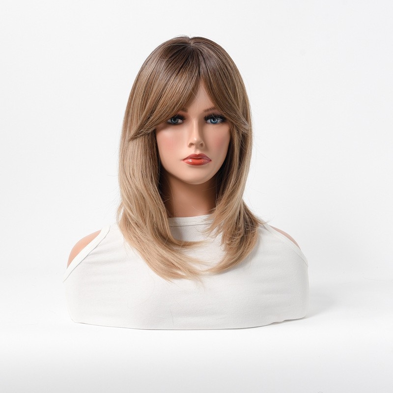 Headpiece with Bangs - Middle Parting - Dyeing - Black and Golden - Inner Layer - Synthetic Fiber - Fashionable and Chic