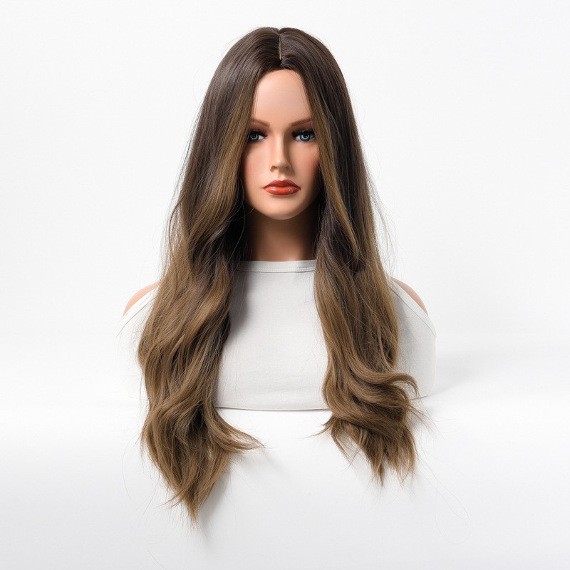 Cross-Border E-commerce Amazon New Product Development - European and American Style - Deep Brown - Middle Parting - Long Curly Hair - Full Head Wig