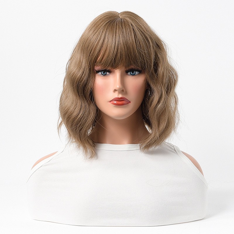 Amazon New Arrival - Cross-Border Short Curly Wig - Full Bangs - BOBOP Style - Multicolored - Shoulder-Length - European and American Style - Synthetic Fiber - Full Head Wig