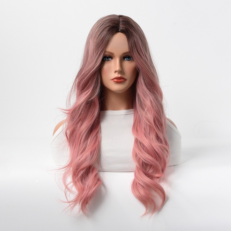 New Arrival Gradual Pink Ombre Wig - Long Curly Hair - European & American Style - Synthetic Fiber - Wholesale