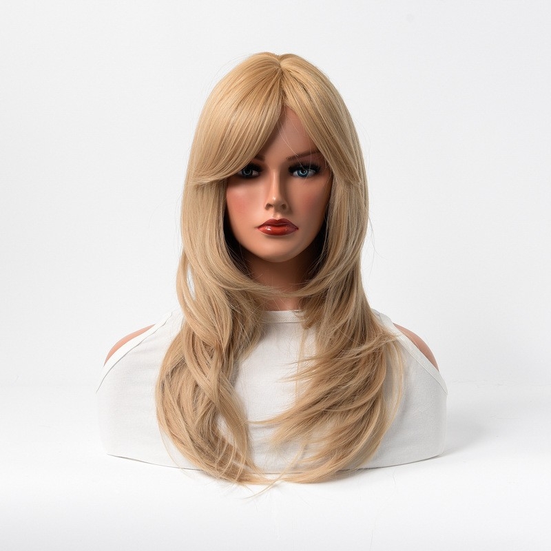 European & American Style Full Head Wig - Eight-Shaped Bangs - Gradual Color - Long Curly Hair - Synthetic Fiber