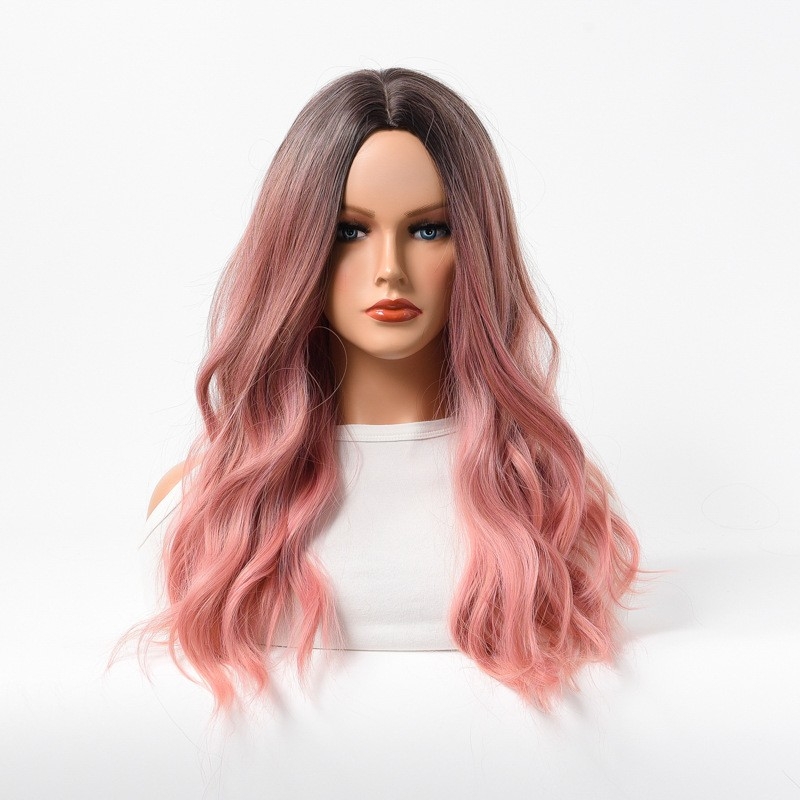 Rose Net Wig - Gradient Pink - Foreign Trade - European & American Style - High-Temperature Silk