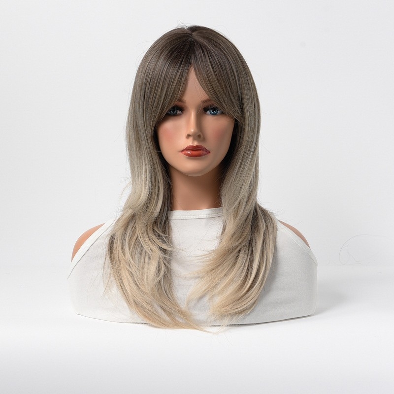 European & American Style Wig - Full Head Wig - Eight-Shaped Bangs - Gradual Color - Long Curly Hair - Synthetic Fiber