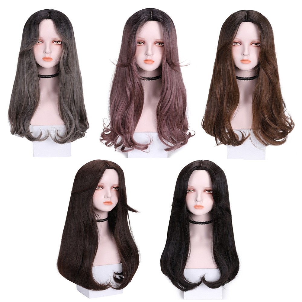 New Cross-border Synthetic Wig for Women, Middle Part Long Straight Hair, Fashionable Bob Hairstyle with Realistic Multi-color Wig Headgear, Wholesale in Stock