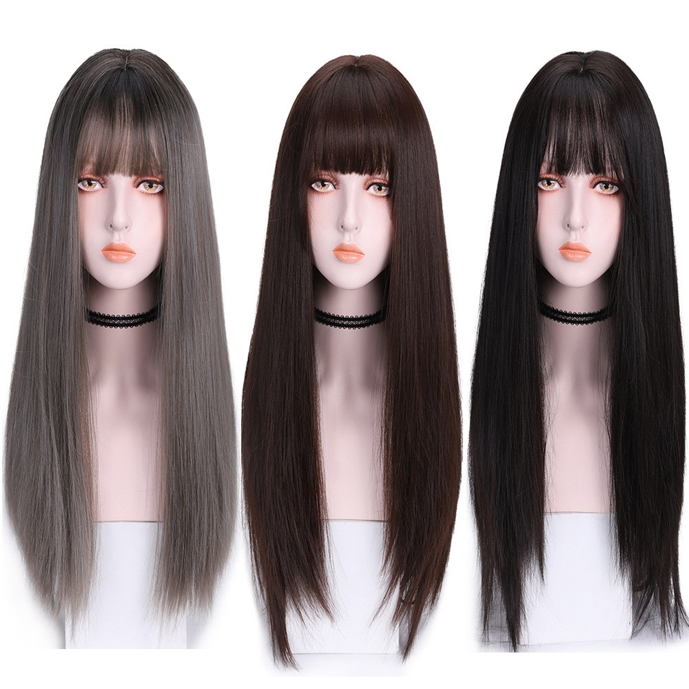 Yiwu Manufacturer Wholesale Amazon New Straight Synthetic Wig, Simulated Bangs, Multiple Colors, Fashionable Hairpiece