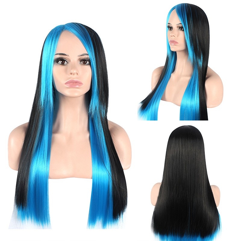 Cross-border Fashion T-Part European and American Synthetic Wig, Colored Straight Hair, Dyed Bangs, Full Head Cover