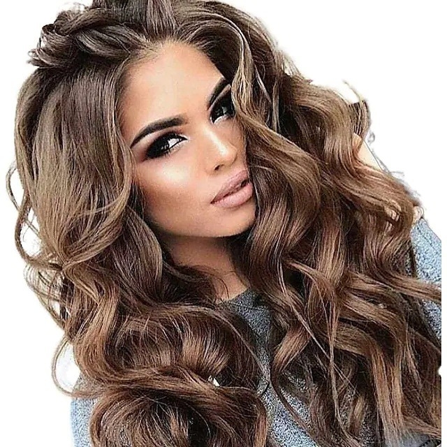 Women's Fluffy Long Curly Hair, Bangless Big Wavy Brown Synthetic Wig, New Product on Cross-border Platforms