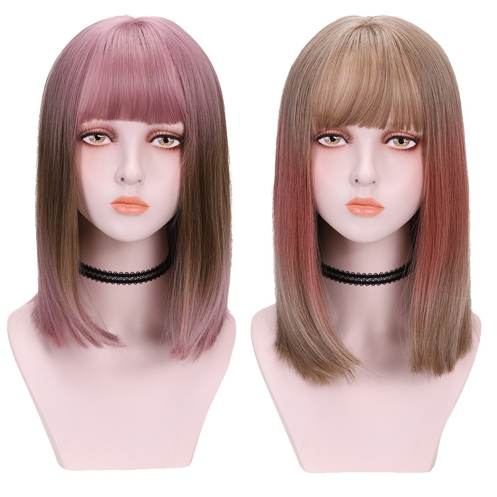 New Wig Women's Gradient Dyed Pink Hair, Fashionable Realistic Synthetic Fiber Hairpiece, Wigs Support Dropshipping and Wholesale