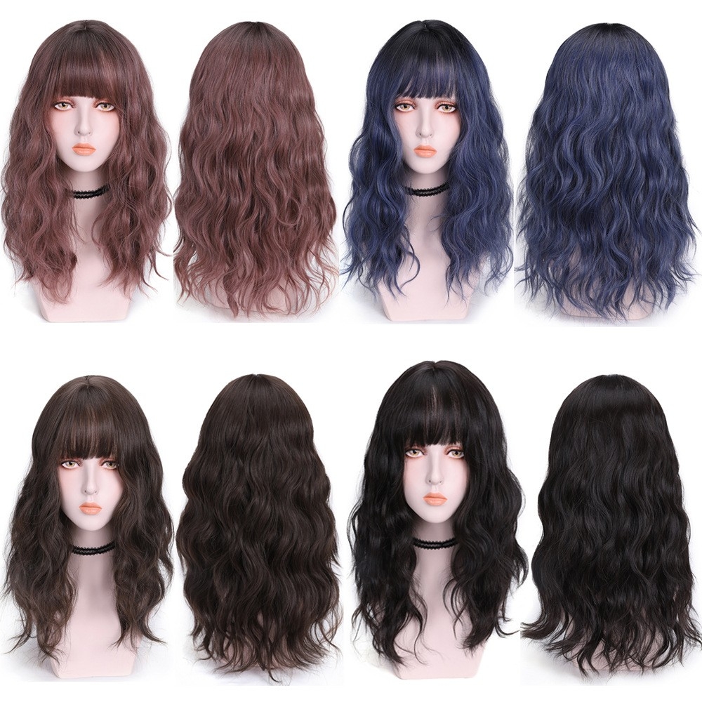 Korean New Woolen Curl Wig Women's Long Hair with Full Bangs, Natural Fluffy Full Head Hairpiece, Manufacturer's In-Stock Hairpiece