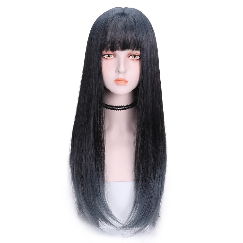 Manufacturer Wholesale Wig for Women with Long Hair, Ombre Color Air Bangs, Popular Blue Color, Full Head Coverage Straight Hair, Lolita Style Wig