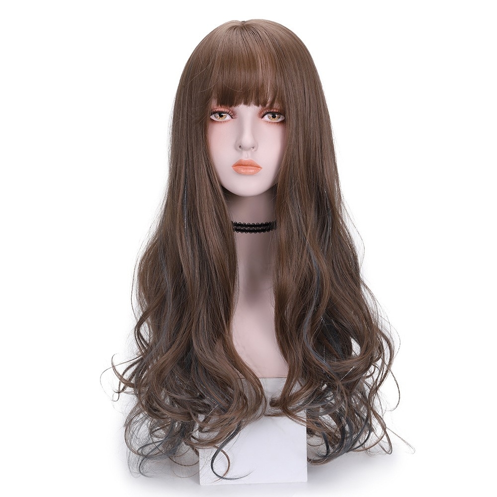 Manufacturer Wholesale Wig for Women with Long Hair, Full Head Coverage, Fashionable Rainbow Color Shimmering Synthetic Fiber Wig, Big Wavy Hair, Inner Curl Hairpiece