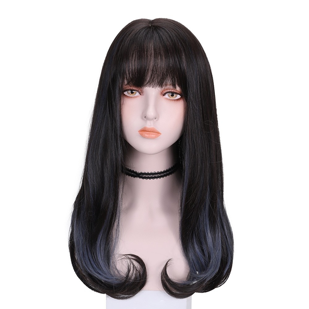 Full Head Coverage Curly Wig for Women - Long Curly Hair, Simulated Curls, Popular Air Bangs, Big Wavy Hair, Lolita Style, Natural Appearance