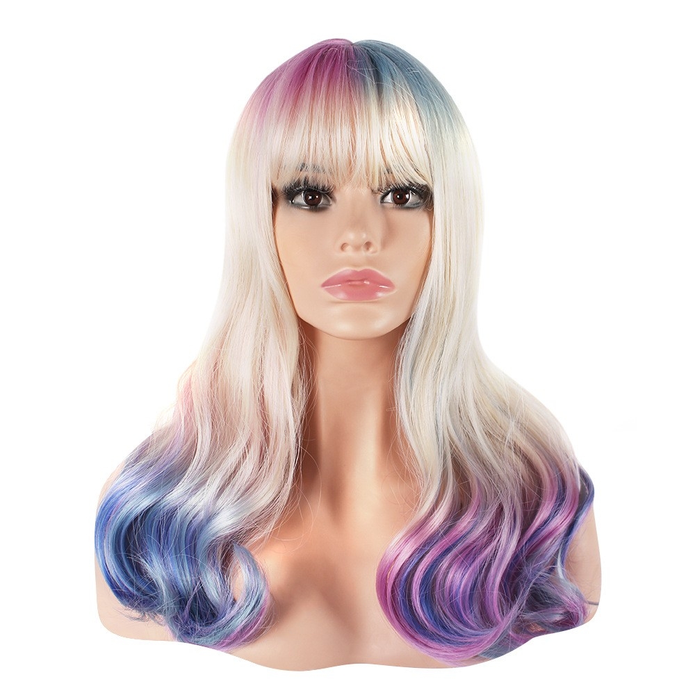 New Fashion Wig for Women - European and American Style, Cross-Border Headpiece, Colorful Medium-Length Curly Hair, Synthetic Fiber Material, Ideal for Cosplay