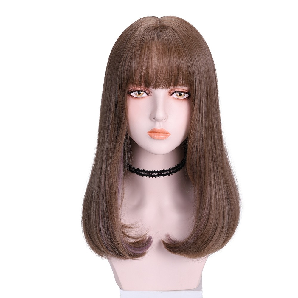 Japanese and Korean New Arrival Wig for Women - Long Hair with Ombre Color, Locks Falling on Collarbone, Air Bangs, Full Head Coverage, Popular Hairpiece