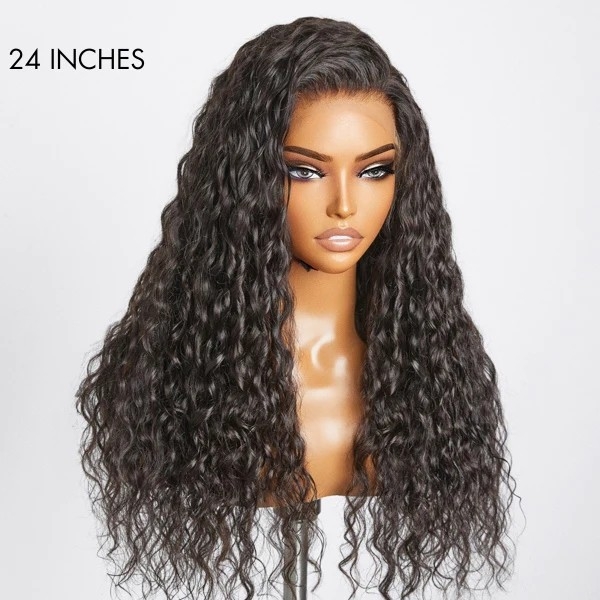 Water Wave 13x4 Frontal HD Lace Free Part Long Wig 100% Human Hair