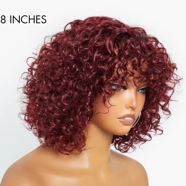 Beginner Friendly Dark Red Water Wave Glueless Minimalist Lace Wig With Bangs