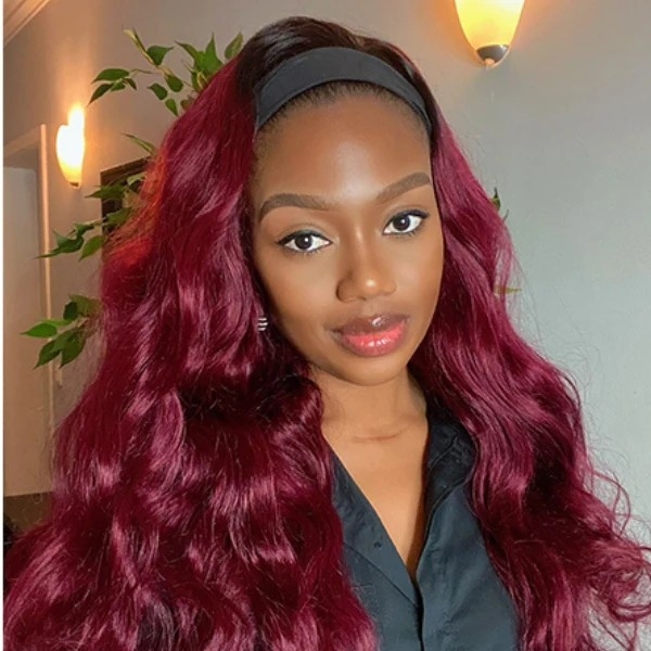 Throw On & Go Sugar Plum Loose Wave No Lace Glueless Long Headband Wig 100% Human Hair (Get Free Trendy Headbands)