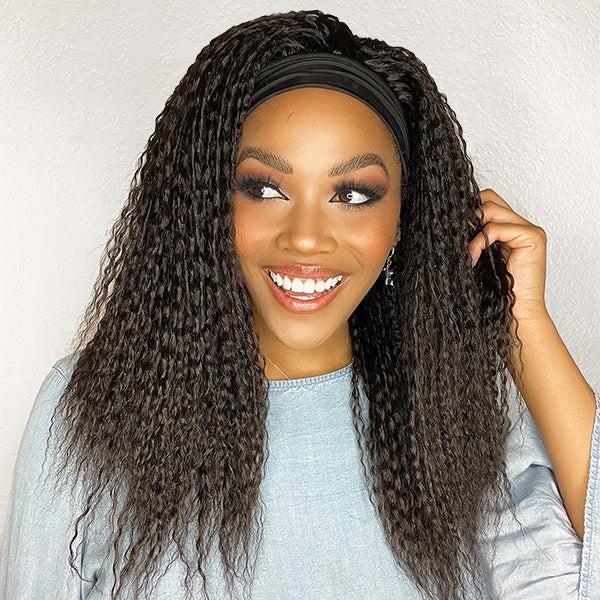 Throw On & Go Dreadlock Style Glueless Long Headband Wig 100% Human Hair (Get Free Trendy Headbands)