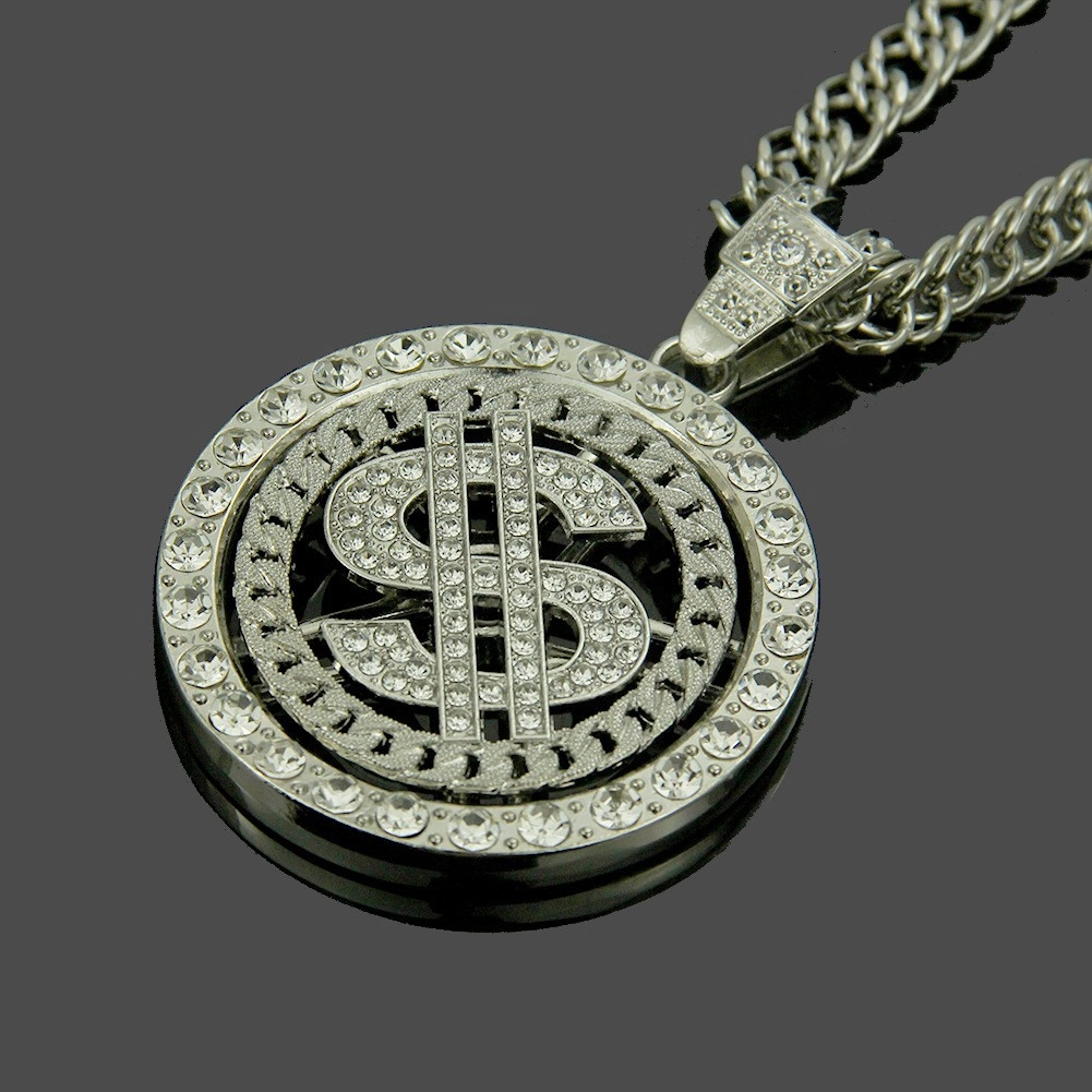 European and American Explosive Hip-hop Brand Necklace, Rotating Diamond Dollar Pendant, Nightclub and Bar Accessories