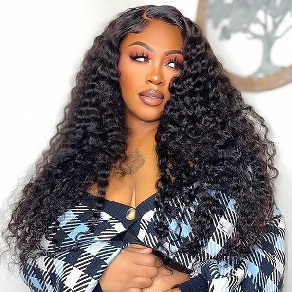 HD Transparent Deep Wave Wigs with No Need for Glue - Pre-Bleached Knots Included