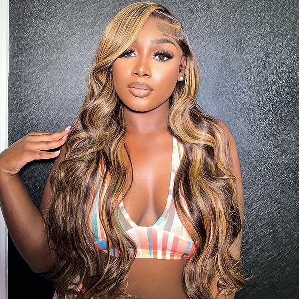 Honey Blonde Highlight Wigs - Quick and Easy Body Wave Wigs with Pre-Bleached Knots