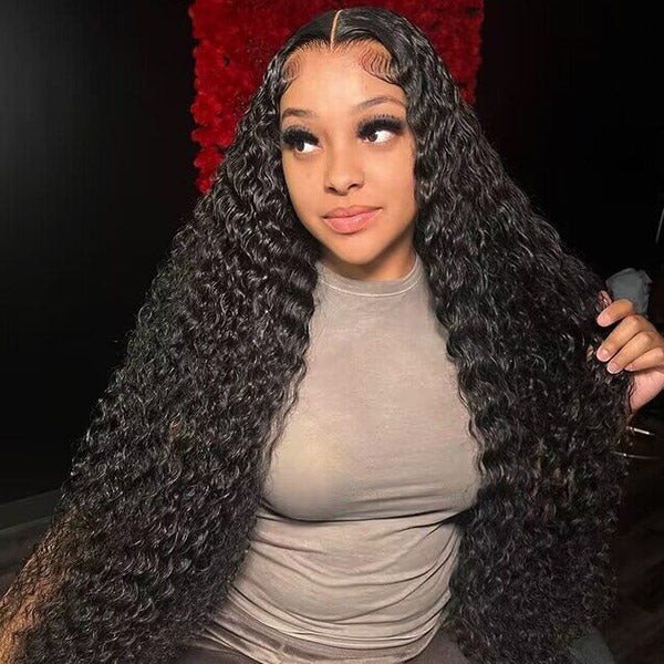 Pre-Bleached Knots Glueless Human Hair Wigs - HD Lace Front Wigs with Water Wave Texture