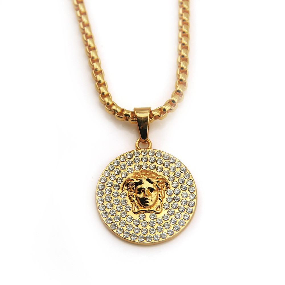 Trendy Street Fashion Inlaid Diamond Pendant, Gold Human Portrait Men's Hip-hop Necklace Pendant