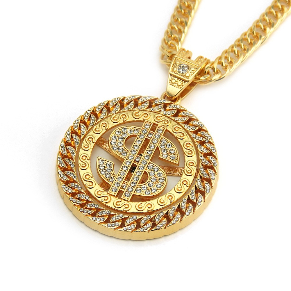 Amazon Bestseller: Hip-hop Dominant European and American Dollar Pendant Necklace, Exaggerated and Cool Hip-hop Inlaid Diamond Accessory