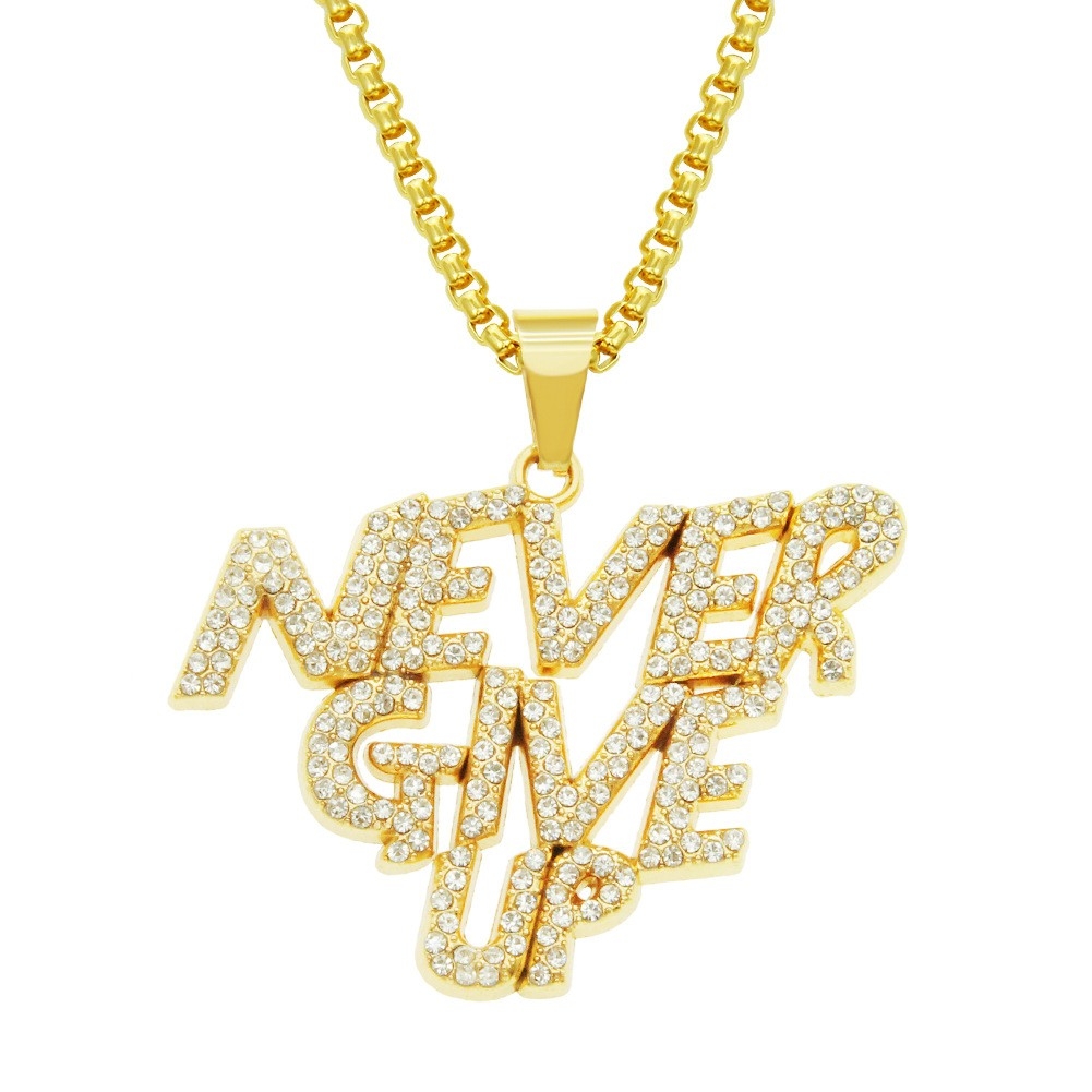 New European and American Hip-hop Full Diamond Spliced Triple-layer Letter Pendant Necklace Accessory, Trendy Men's Fashion Pendant