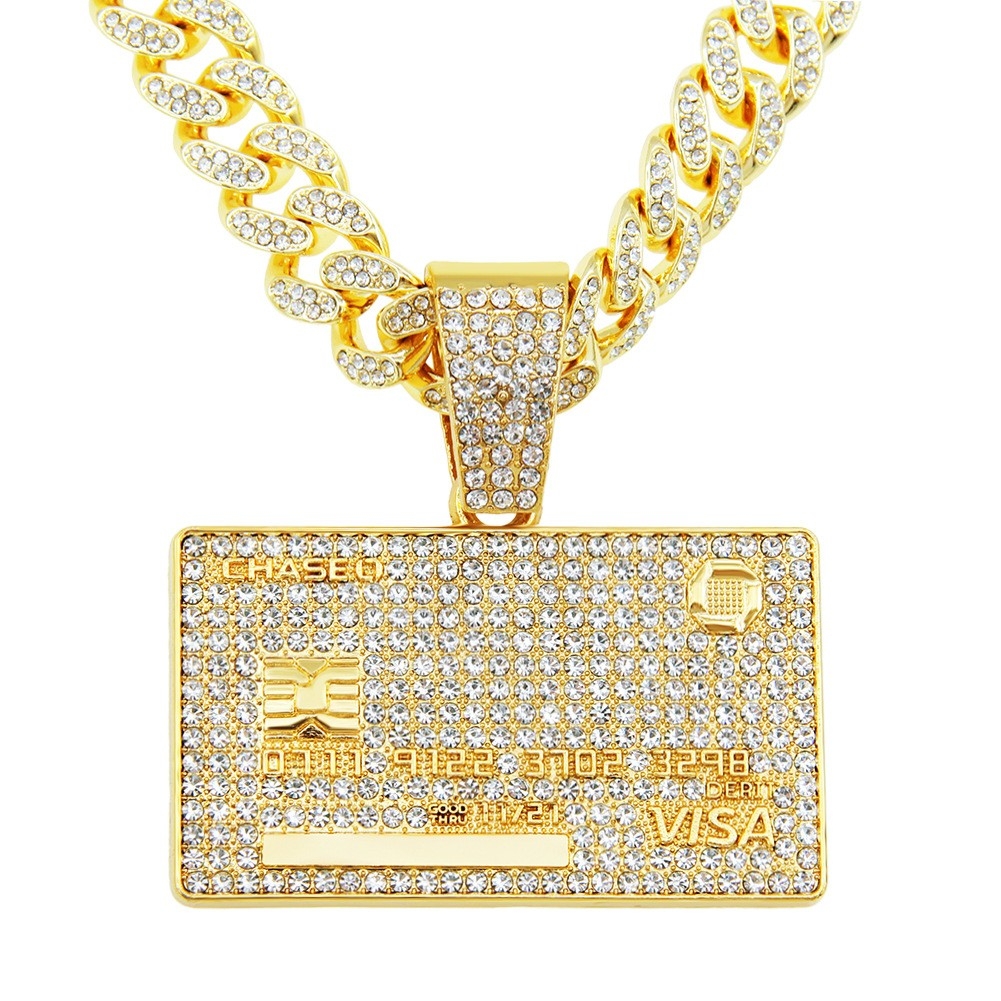 European and American Hip-hop Full Diamond Domineering Tag Pendant Necklace, Men's Trendy Street Style Cuban Chain Necklaces