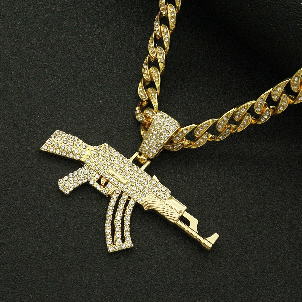 European and American Cool Exaggerated Punk Street Dance Rap Gun Pendant Necklace, Fashionable Men's Nightclub Cuban Chain